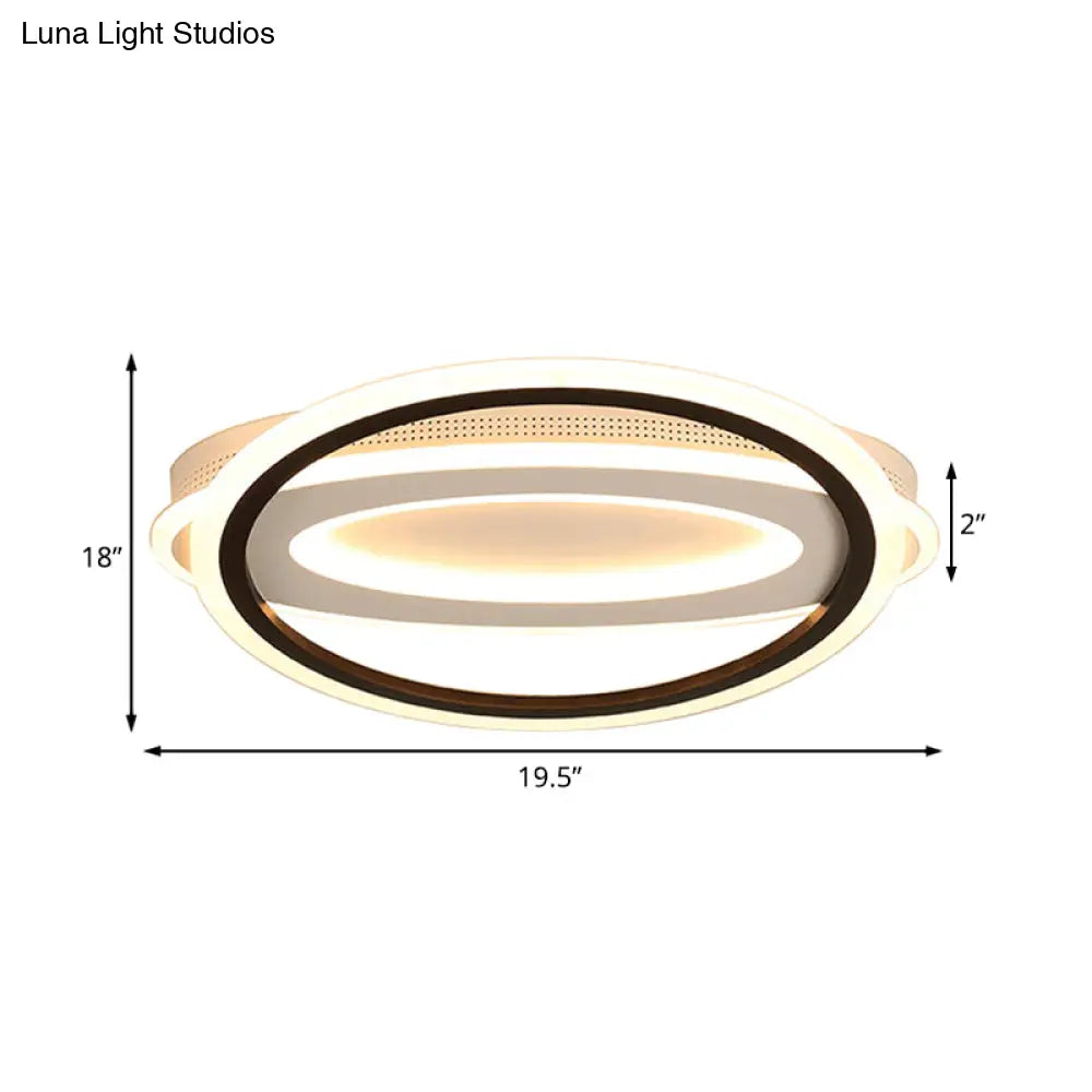Contemporary Led White Ceiling Lamp - Elliptical Metal Flush Light White/Warm 16.5’/19.5’/23.5’ Wide
