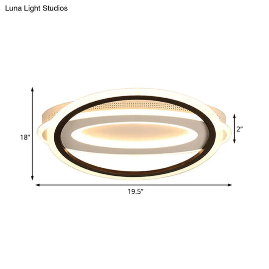 Contemporary Led White Ceiling Lamp - Elliptical Metal Flush Light White/Warm 16.5’/19.5’/23.5’ Wide