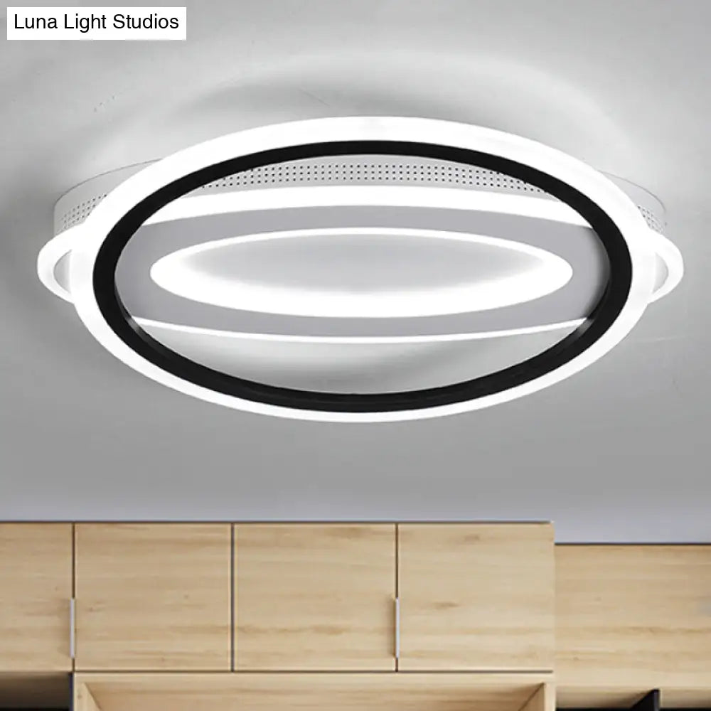 Contemporary Led White Ceiling Lamp - Elliptical Metal Flush Light White/Warm 16.5/19.5/23.5 Wide /