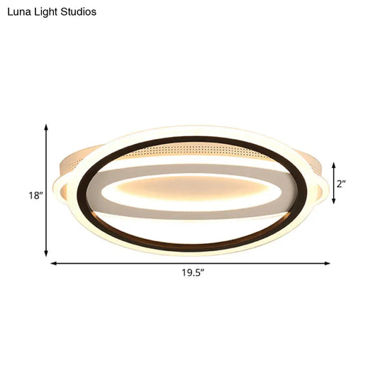 Contemporary Led White Ceiling Lamp - Elliptical Metal Flush Light White/Warm 16.5/19.5/23.5 Wide