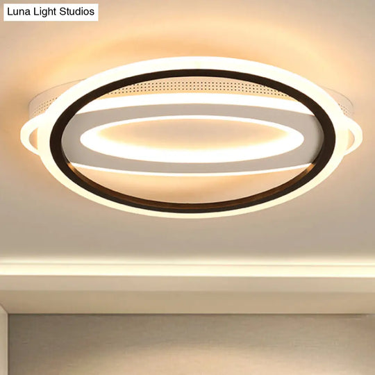 Contemporary Led White Ceiling Lamp - Elliptical Metal Flush Light White/Warm 16.5/19.5/23.5 Wide /