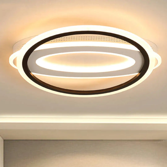 Contemporary Led White Ceiling Lamp - Elliptical Metal Flush Light White/Warm