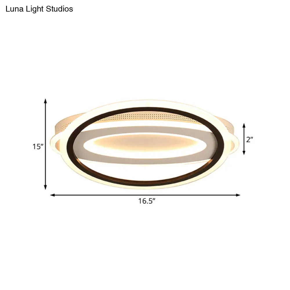 Contemporary Led White Ceiling Lamp - Elliptical Metal Flush Light White/Warm 16.5’/19.5’/23.5’ Wide