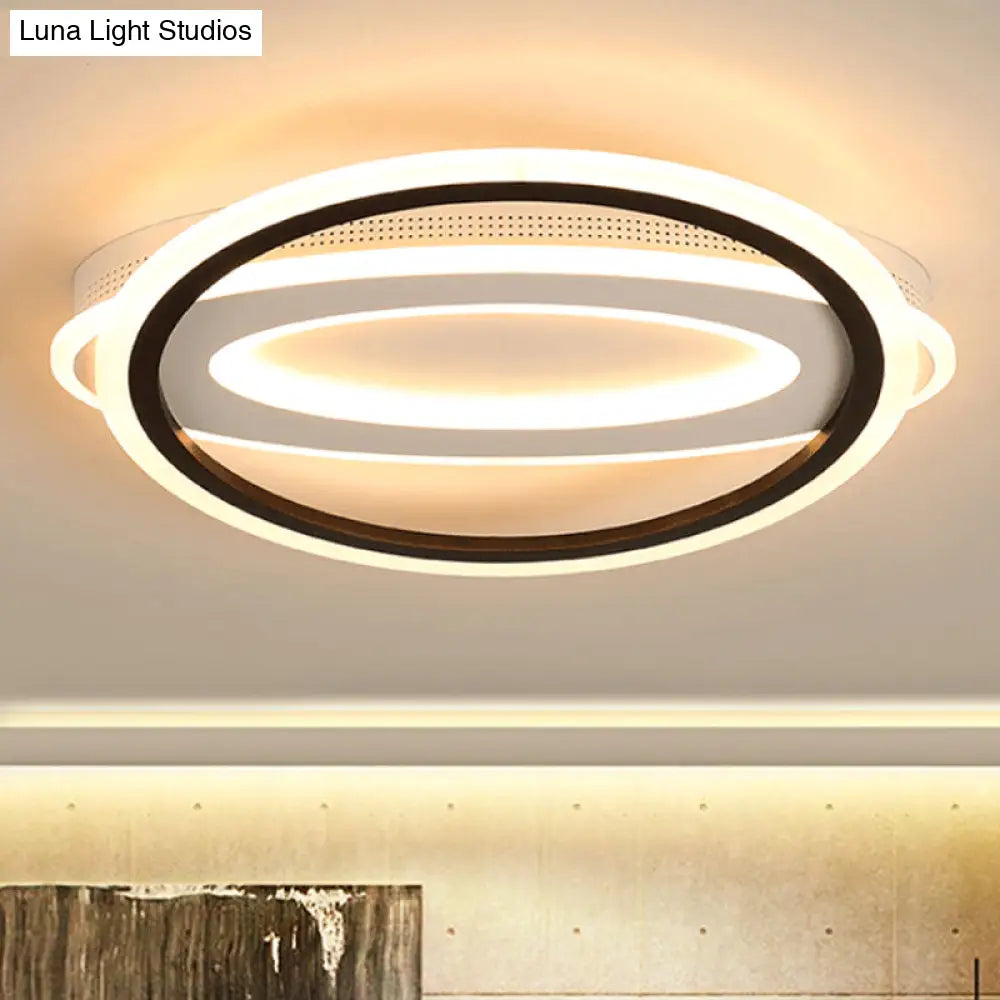 Contemporary Led White Ceiling Lamp - Elliptical Metal Flush Light White/Warm 16.5’/19.5’/23.5’ Wide