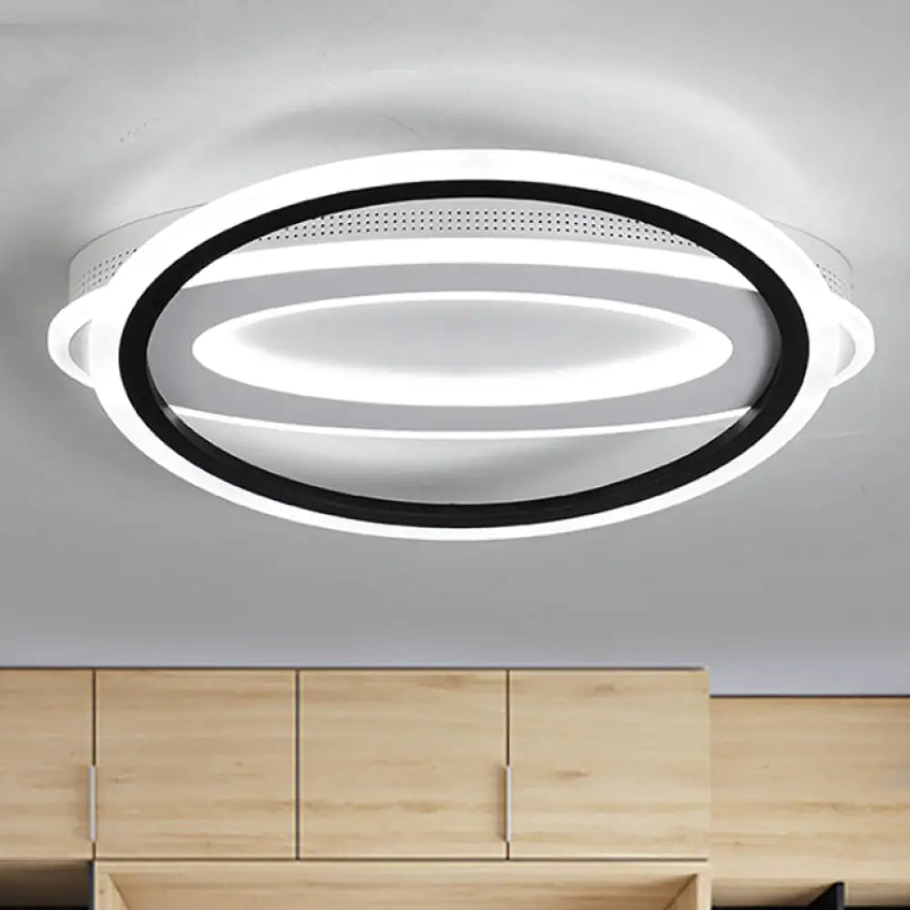 Contemporary Led White Ceiling Lamp - Elliptical Metal Flush Light White/Warm