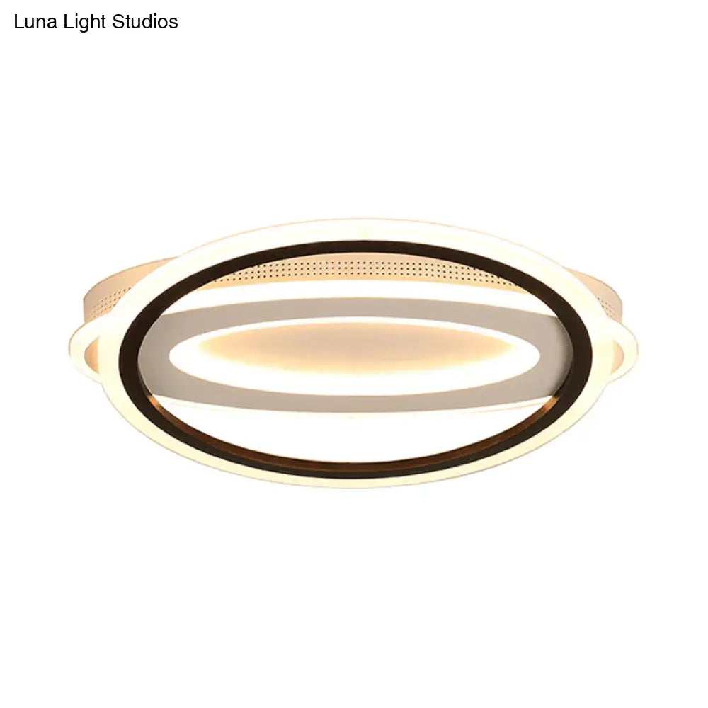 Contemporary Led White Ceiling Lamp - Elliptical Metal Flush Light White/Warm 16.5’/19.5’/23.5’ Wide