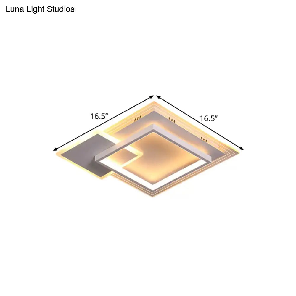 Contemporary Led White Ceiling Light With Warm/White - Metal Square Flushmount 16.5/20.5