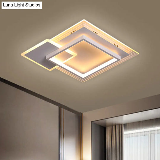 Contemporary Led White Ceiling Light With Warm/White - Metal Square Flushmount 16.5/20.5