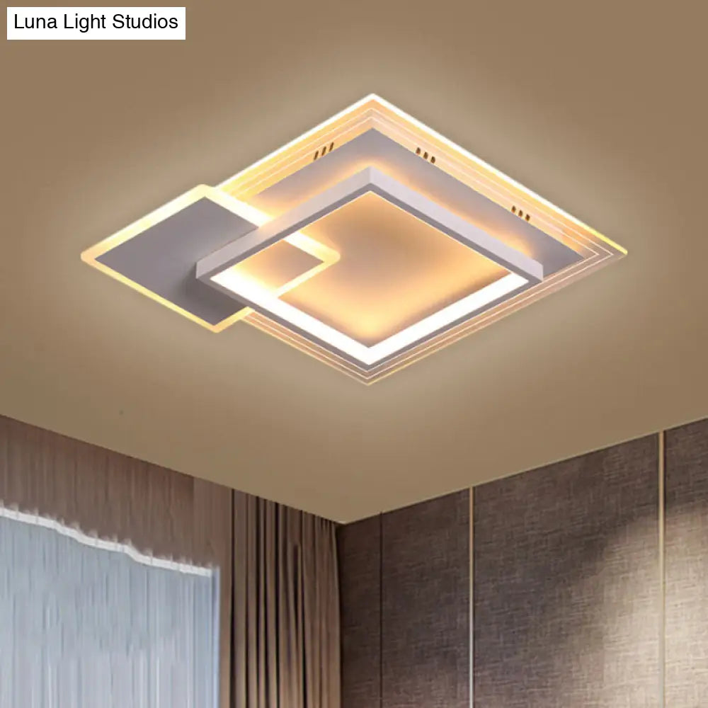 Contemporary Led White Ceiling Light With Warm/White - Metal Square Flushmount 16.5/20.5 / 16.5