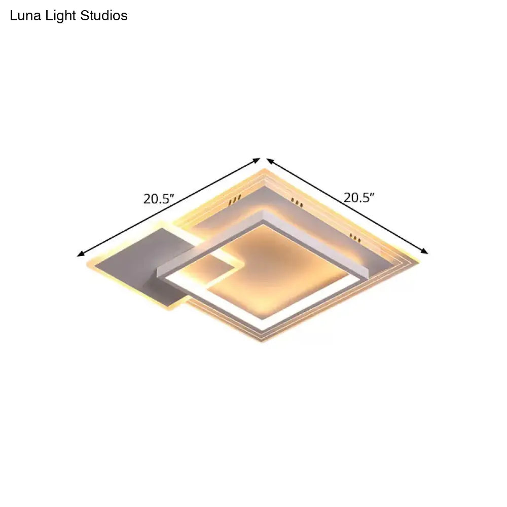 Contemporary Led White Ceiling Light With Warm/White - Metal Square Flushmount 16.5/20.5