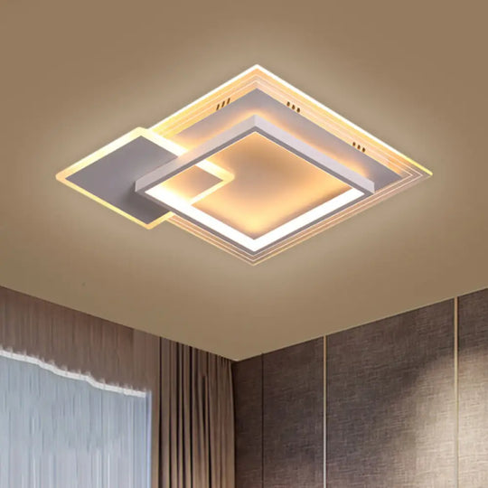Contemporary Led White Ceiling Light With Warm/White - Metal Square Flushmount 16.5’/20.5 / 16.5’