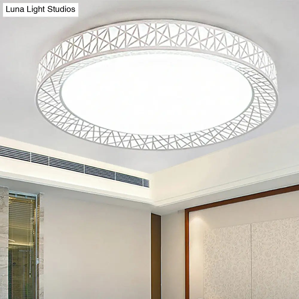 Contemporary Led White Flush Mount Lamp For Bedroom - 15’/19’/23’ Wide Ring Acrylic Lighting Fixture