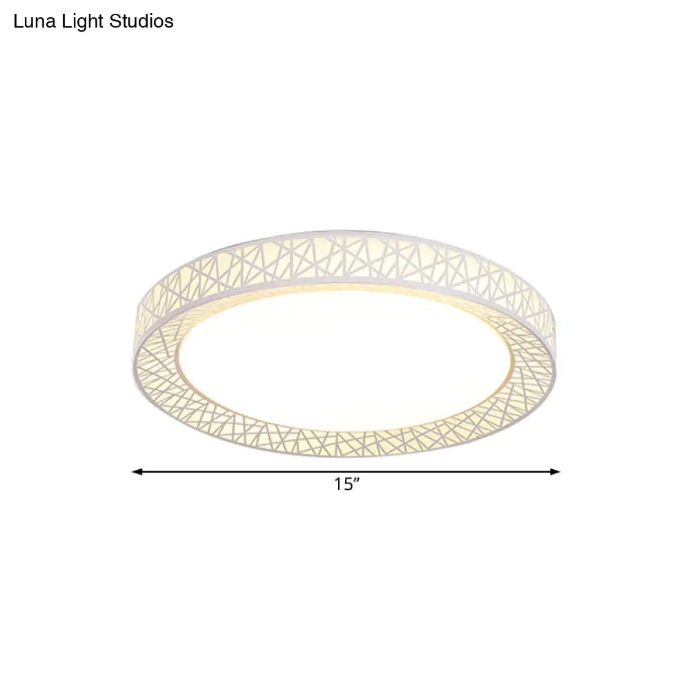 Contemporary Led White Flush Mount Lamp For Bedroom - 15’/19’/23’ Wide Ring Acrylic Lighting Fixture