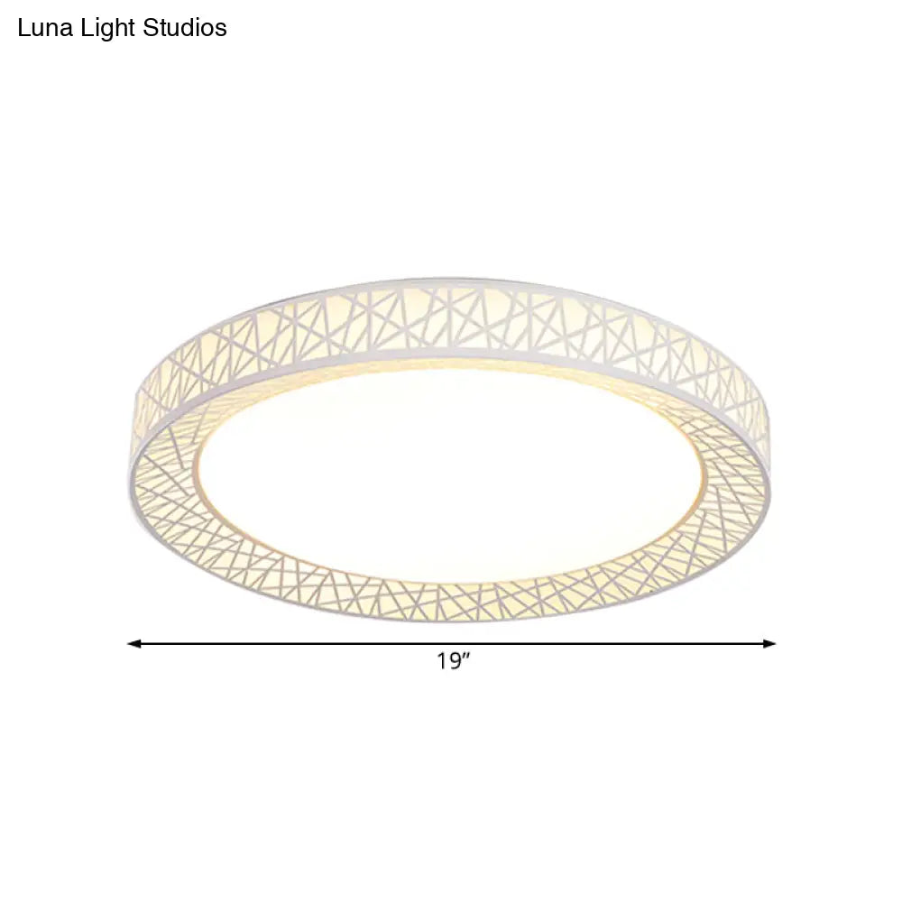 Contemporary Led White Flush Mount Lamp For Bedroom - 15’/19’/23’ Wide Ring Acrylic Lighting Fixture