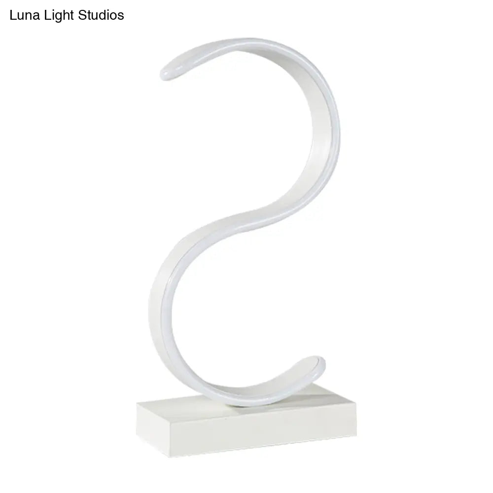 Contemporary Led White Small Desk Lamp With Acrylic S-Shape Design And Warm Light