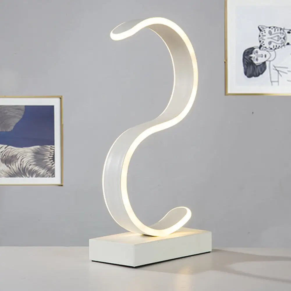 Contemporary Led White Small Desk Lamp With Acrylic S-Shape Design And Warm Light /