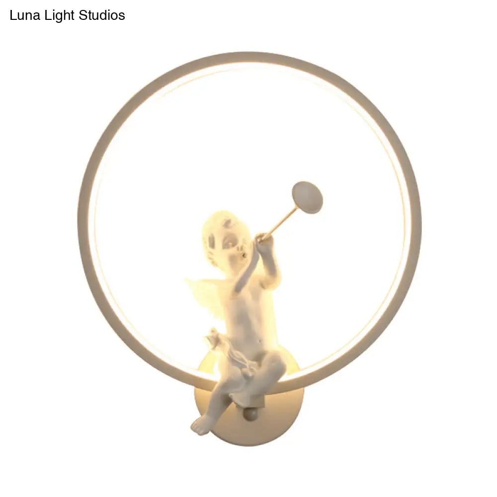 Contemporary Led White Wall Sconce With Angelic Boy Ring Design For Stairs