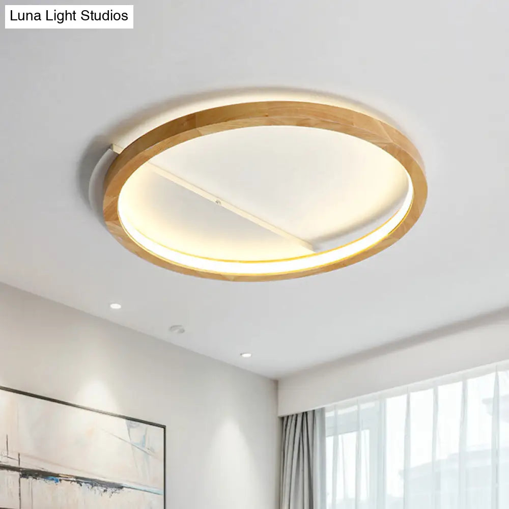 Contemporary Led Wood Ring Flush Mount Ceiling Light In Beige - 13/17/21 Width / 13