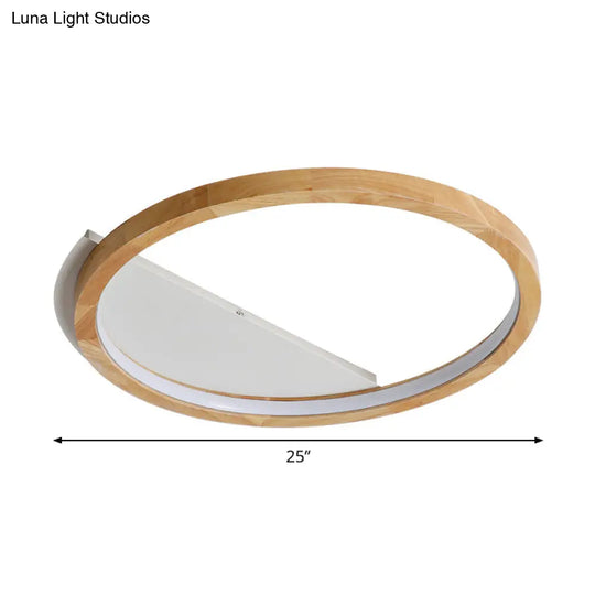 Contemporary Led Wood Ring Flush Mount Ceiling Light In Beige - 13’/17’/21’ Width