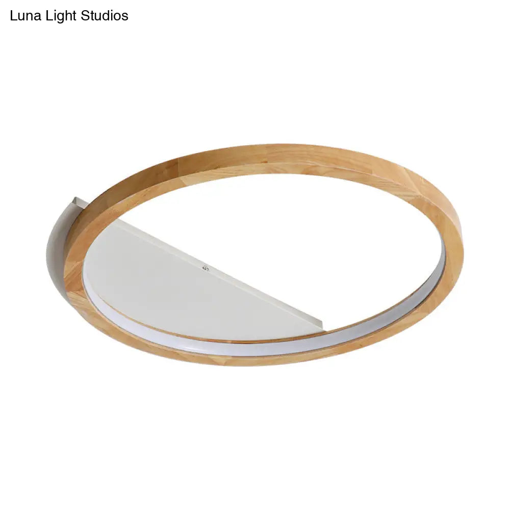 Contemporary Led Wood Ring Flush Mount Ceiling Light In Beige - 13/17/21 Width