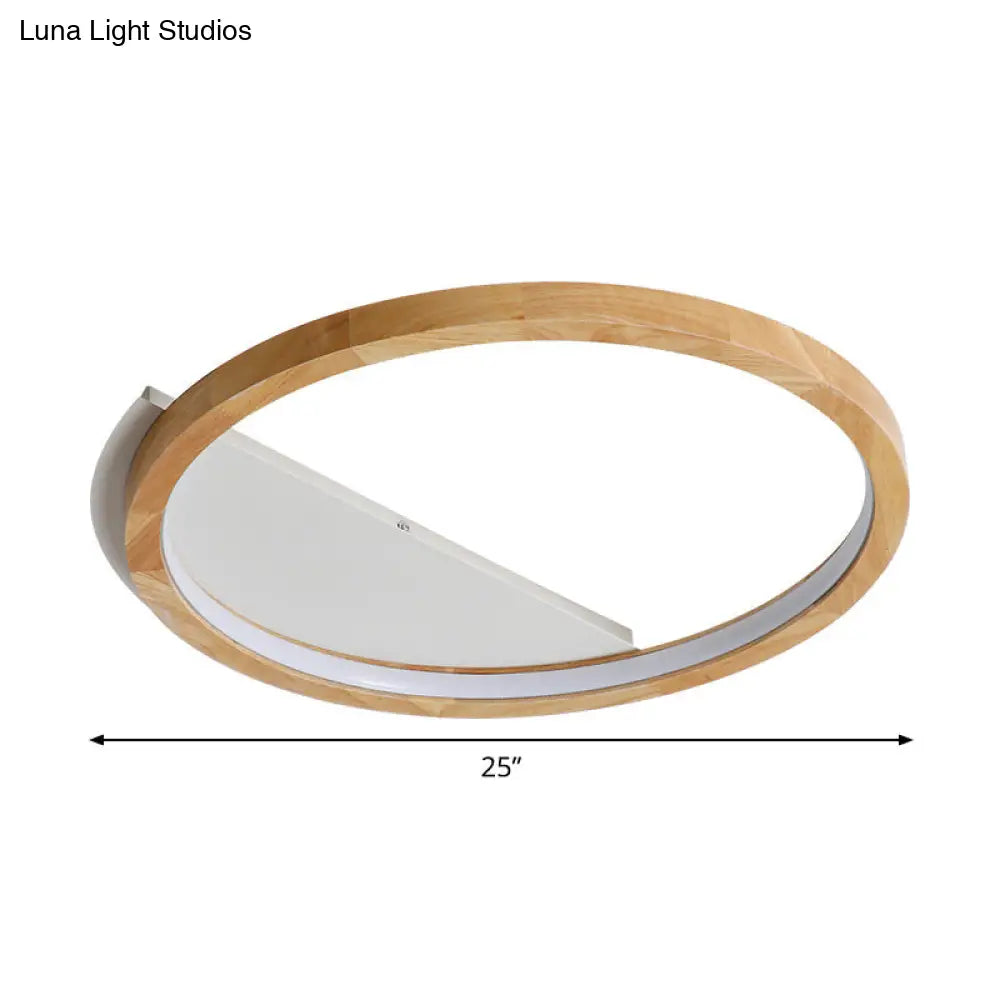 Contemporary Led Wood Ring Flush Mount Ceiling Light In Beige - 13/17/21 Width