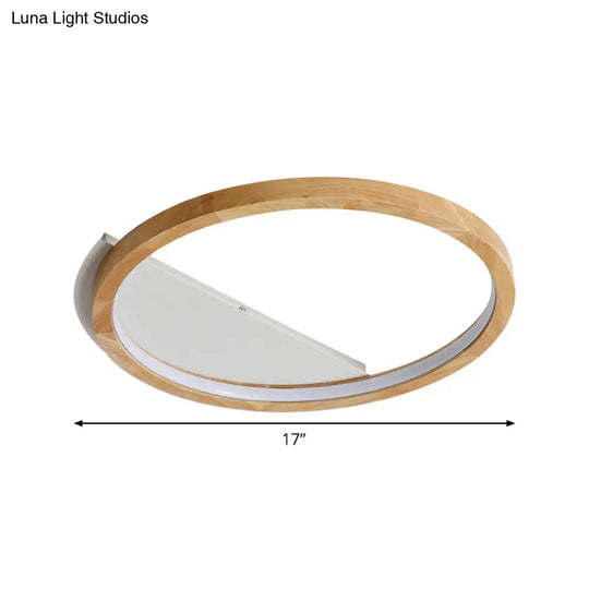 Contemporary Led Wood Ring Flush Mount Ceiling Light In Beige - 13’/17’/21’ Width