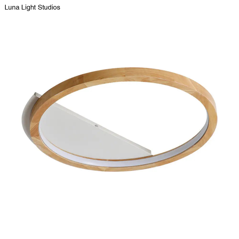 Contemporary Led Wood Ring Flush Mount Ceiling Light In Beige - 13’/17’/21’ Width