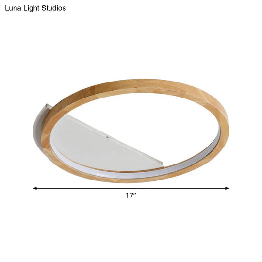 Contemporary Led Wood Ring Flush Mount Ceiling Light In Beige - 13/17/21 Width