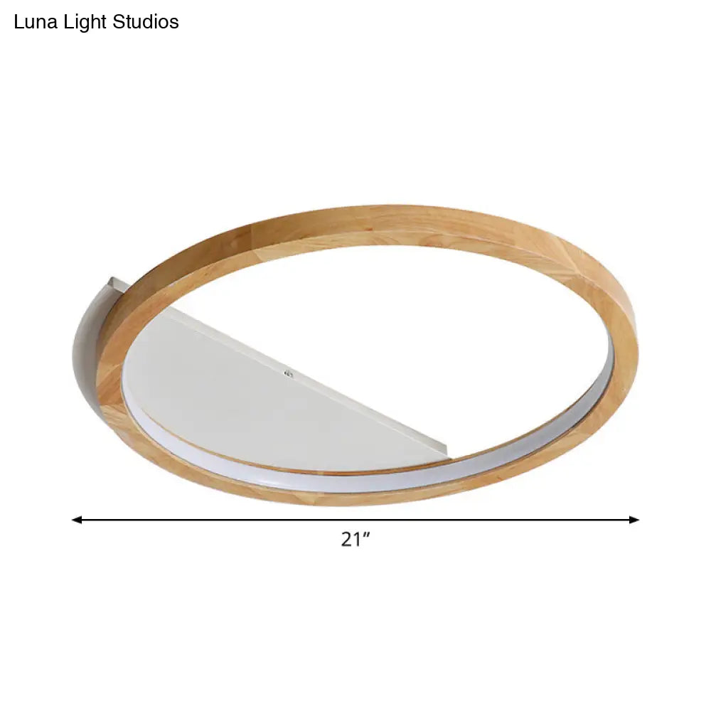 Contemporary Led Wood Ring Flush Mount Ceiling Light In Beige - 13/17/21 Width