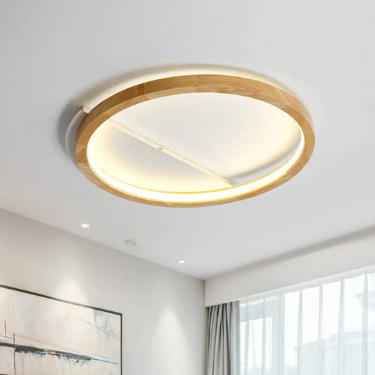 Contemporary Led Wood Ring Flush Mount Ceiling Light In Beige - 13’/17’/21’ Width / 13’