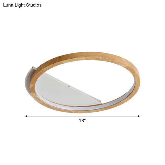 Contemporary Led Wood Ring Flush Mount Ceiling Light In Beige - 13/17/21 Width