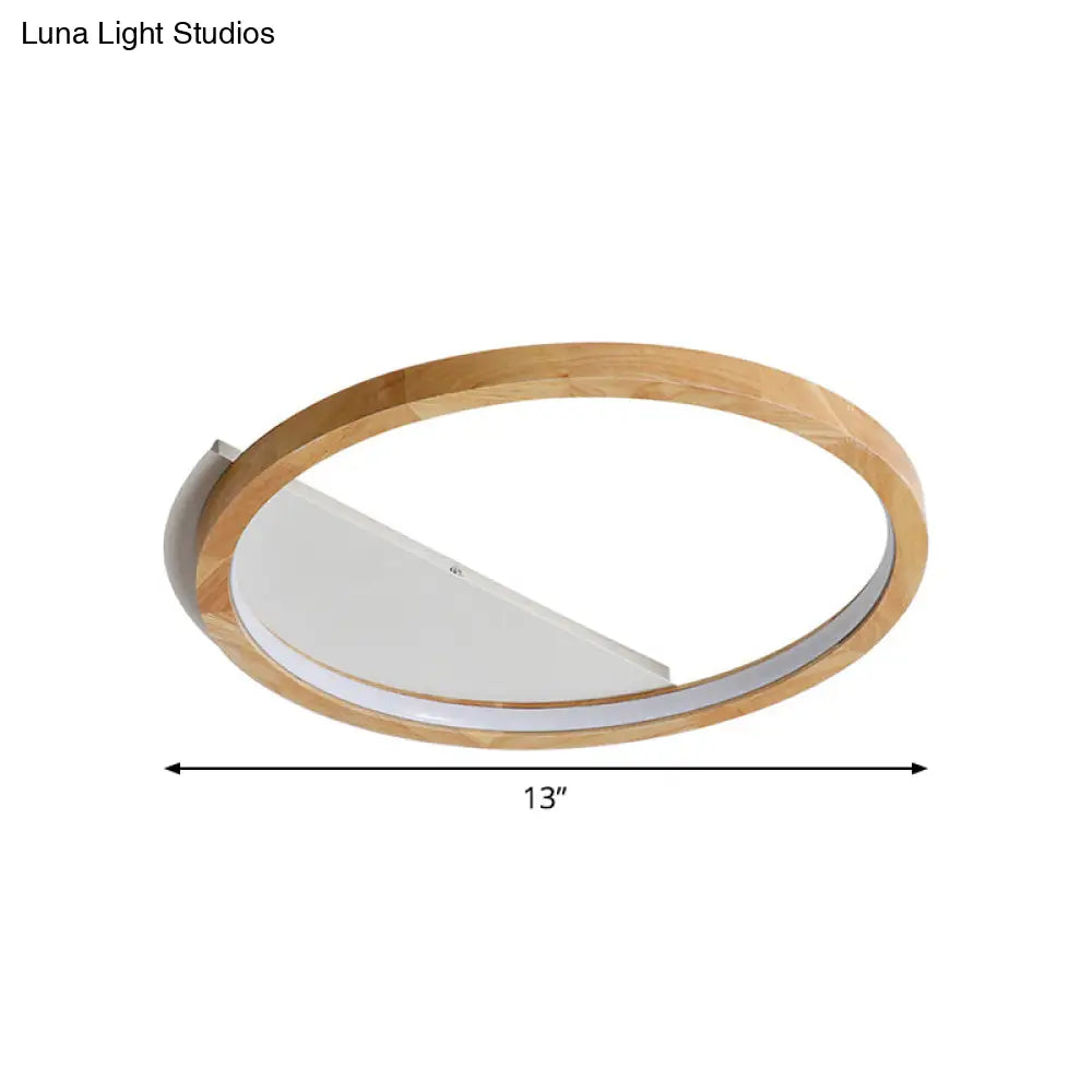 Contemporary Led Wood Ring Flush Mount Ceiling Light In Beige - 13’/17’/21’ Width