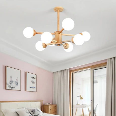 Contemporary Led Wooden Chandelier For Living Room Ceiling 8 / Wood