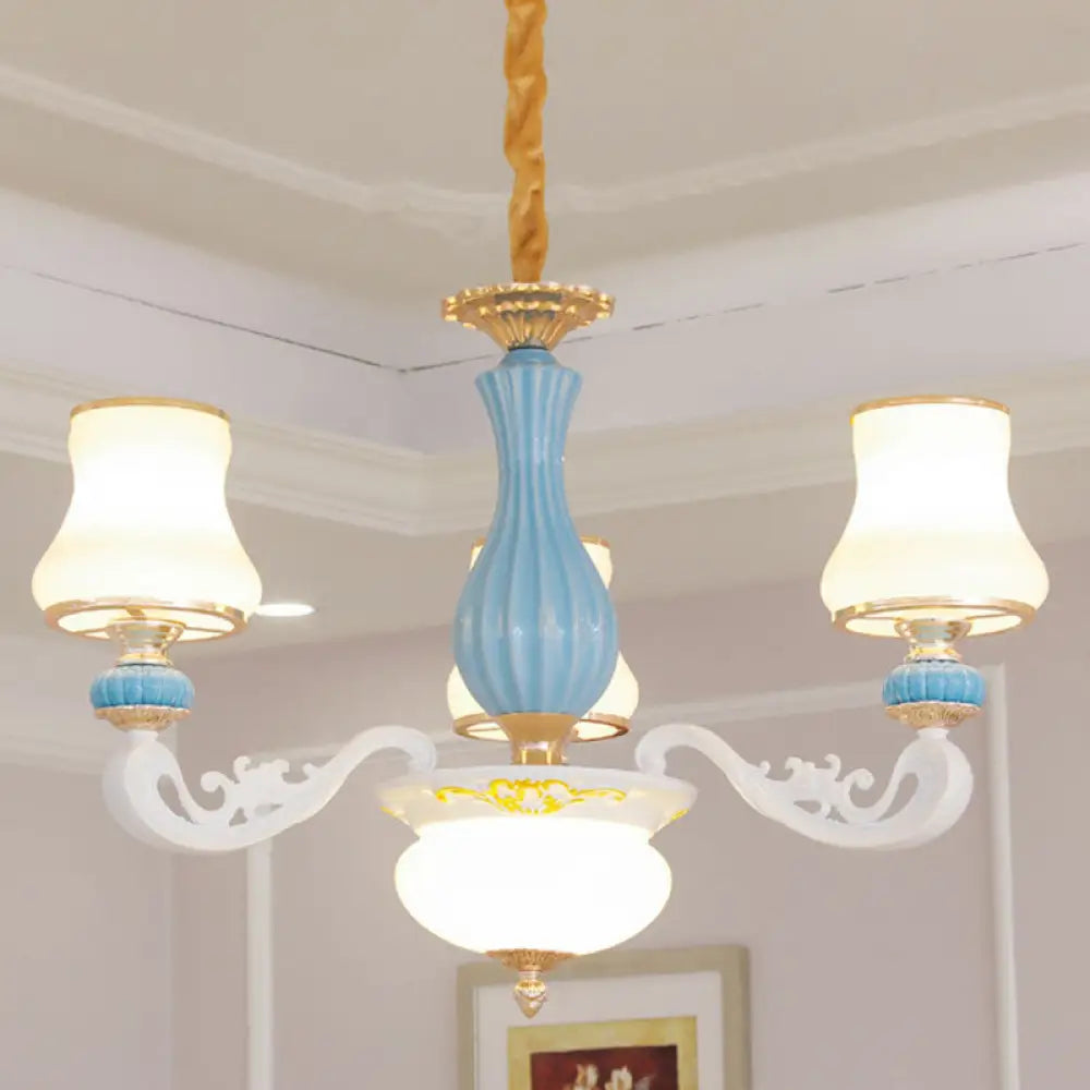 Contemporary Light Blue Pendant Chandelier For Living Room With White Glass Tapered Design 3 /