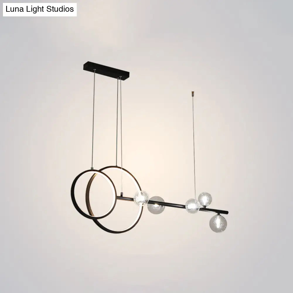 Contemporary Linear And Ring Led Pendant Light For Dining Room - Metal Hanging Island With Clear