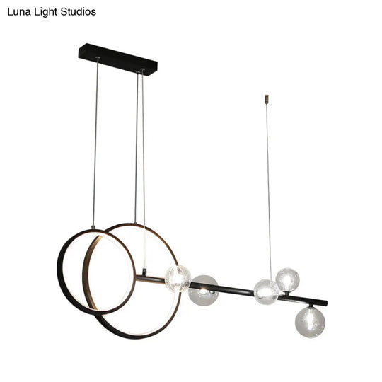 Contemporary Linear And Ring Led Pendant Light For Dining Room - Metal Hanging Island With Clear