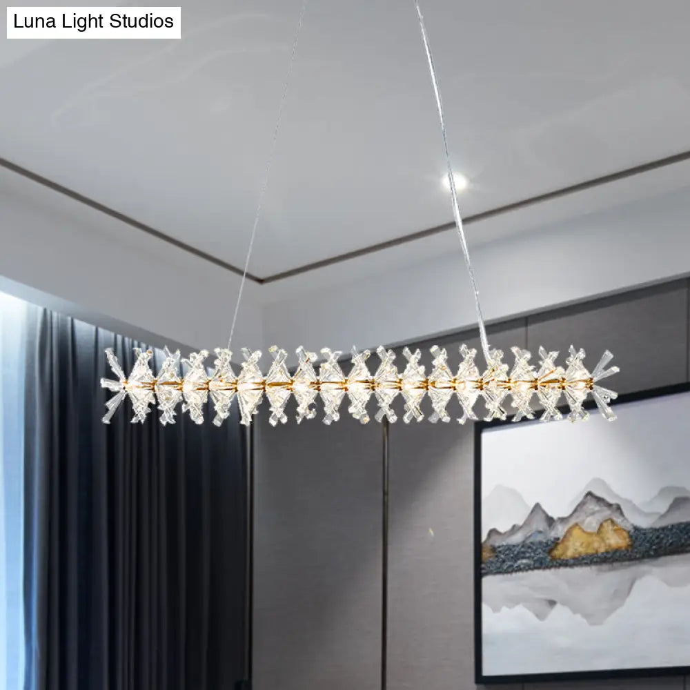 Contemporary Linear Crystal Island Lamp With 16 Hanging Lights - Perfect For Living Room