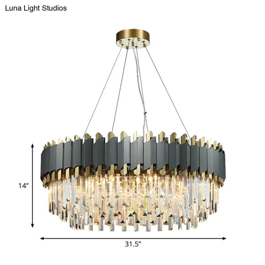 Contemporary Living Room Pendant Light - Grey Crystal Oblong Layered Chandelier (8/12-Light)