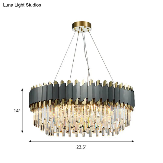 Contemporary Living Room Pendant Light - Grey Crystal Oblong Layered Chandelier (8/12-Light)