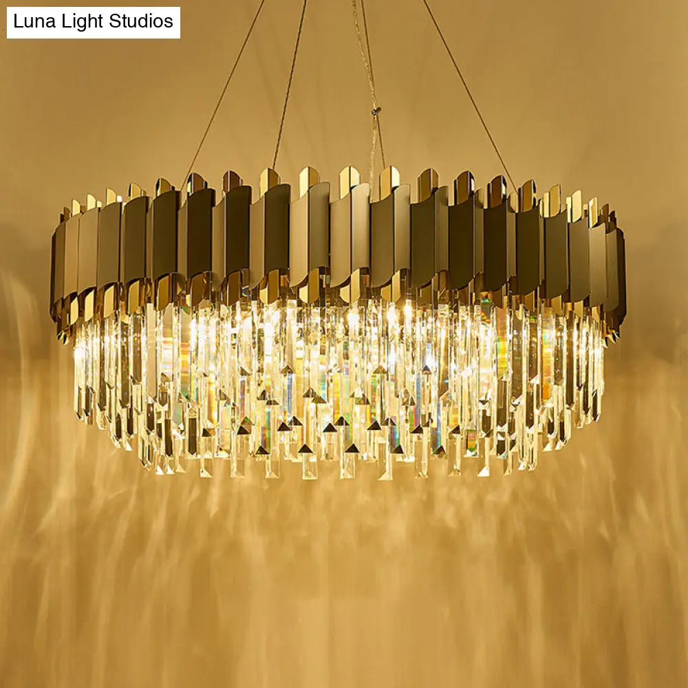 Layered Living Room Pendant Light - Grey Crystal Oblong Chandelier (8/12-Light) Contemporary Hanging