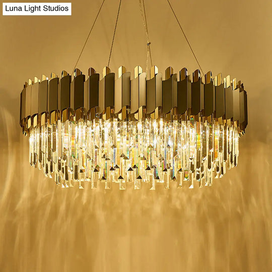 Layered Living Room Pendant Light - Grey Crystal Oblong Chandelier (8/12-Light) Contemporary Hanging