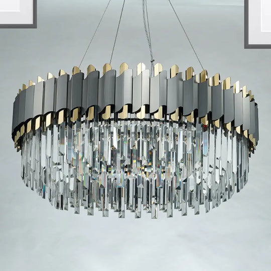 Contemporary Living Room Pendant Light - Grey Crystal Oblong Layered Chandelier (8/12-Light) 8 /