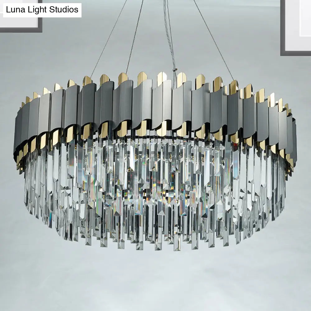 Layered Living Room Pendant Light - Grey Crystal Oblong Chandelier (8/12-Light) Contemporary Hanging