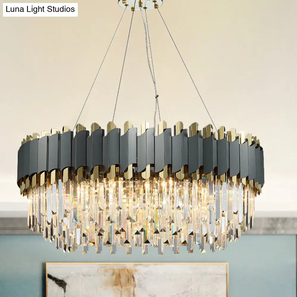 Layered Living Room Pendant Light - Grey Crystal Oblong Chandelier (8/12-Light) Contemporary Hanging