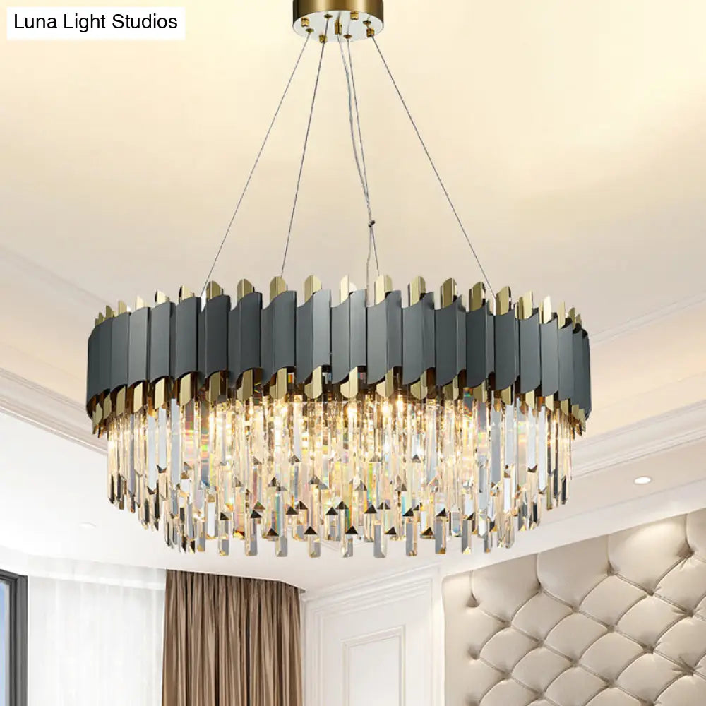 Layered Living Room Pendant Light - Grey Crystal Oblong Chandelier (8/12-Light) Contemporary Hanging