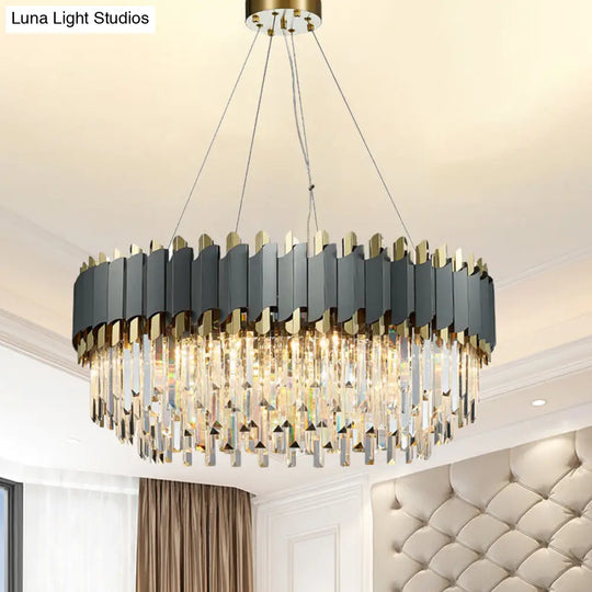 Layered Living Room Pendant Light - Grey Crystal Oblong Chandelier (8/12-Light) Contemporary Hanging