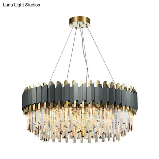 Layered Living Room Pendant Light - Grey Crystal Oblong Chandelier (8/12-Light) Contemporary Hanging