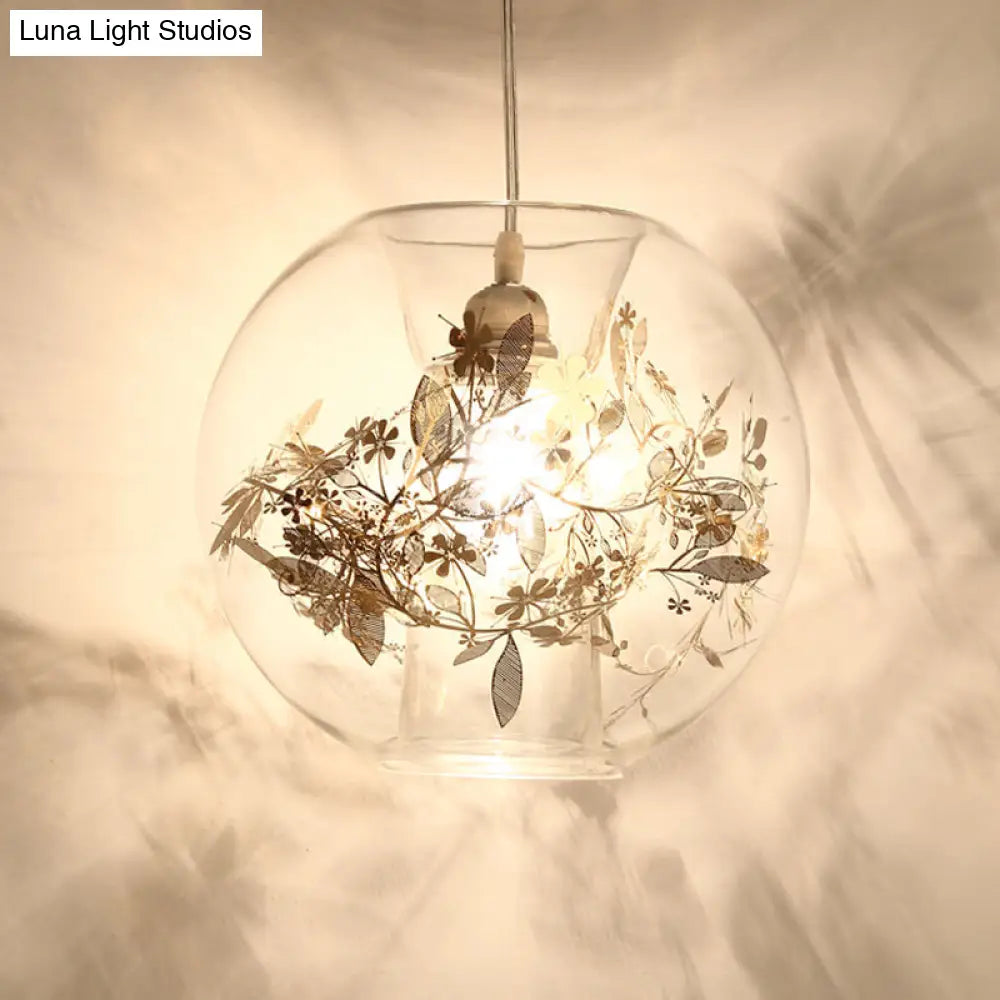 Contemporary Glass Pendant Light For Living Room - Transparent Orb Shade Single Head Suspension