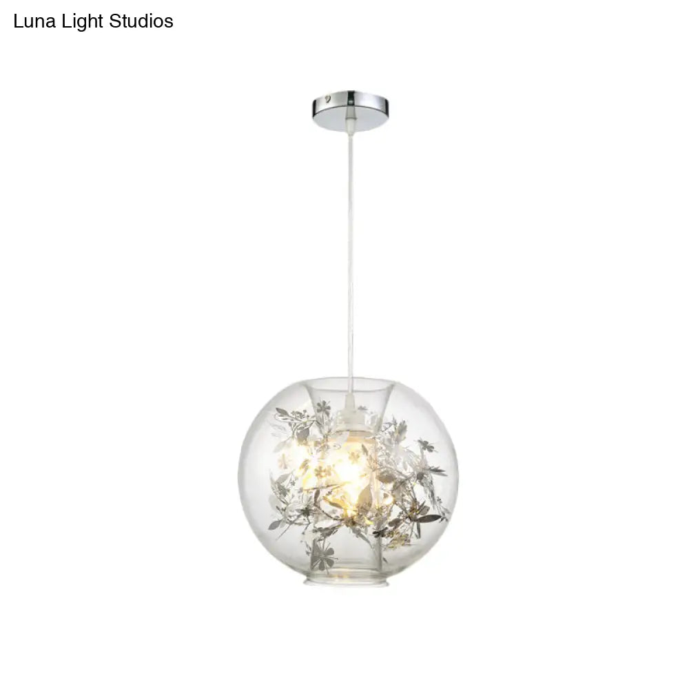 Contemporary Glass Pendant Light For Living Room - Transparent Orb Shade Single Head Suspension