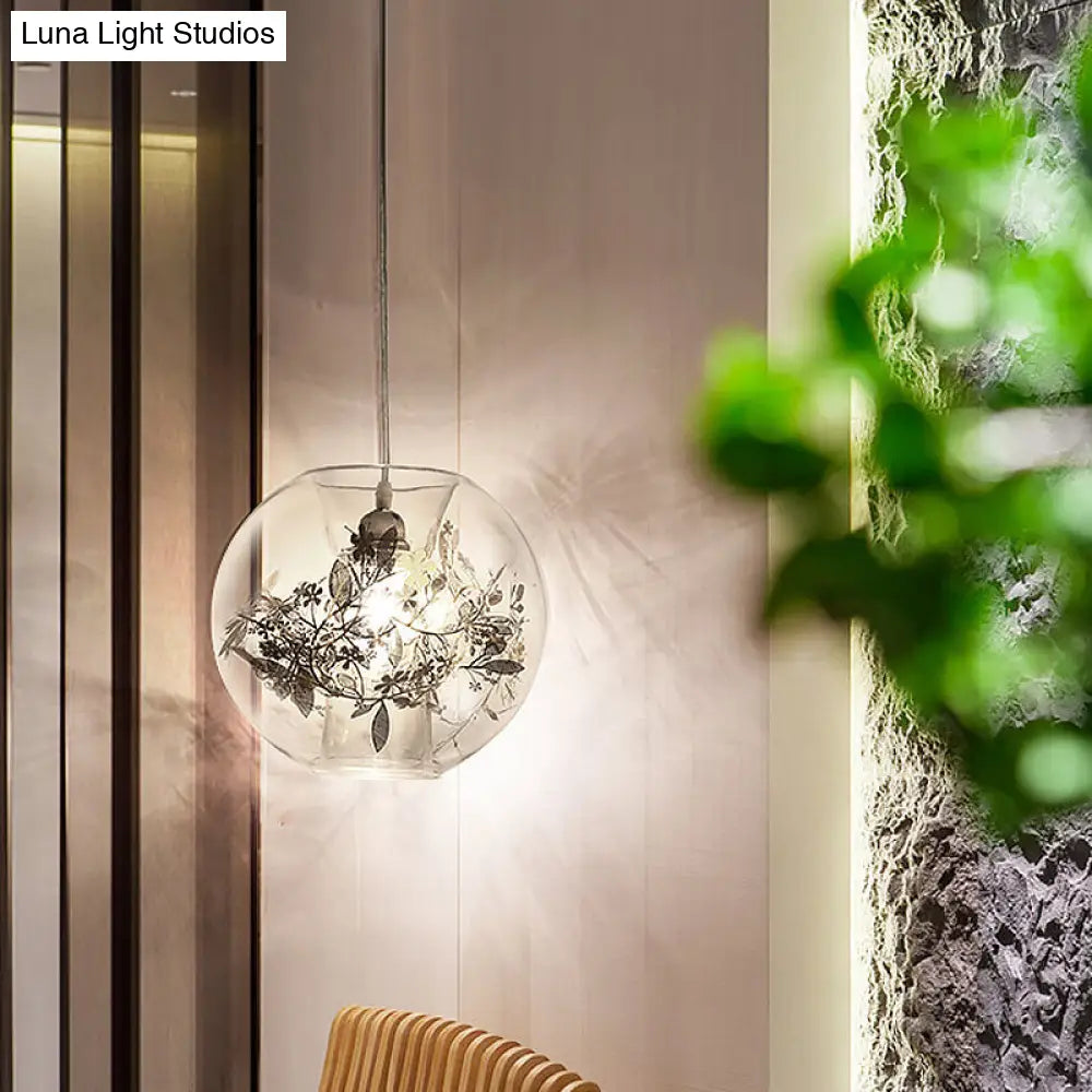 Contemporary Glass Pendant Light For Living Room - Transparent Orb Shade Single Head Suspension